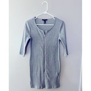Forever 21, short grey, ribbed, quarter sleeve, zip up dress, Size M